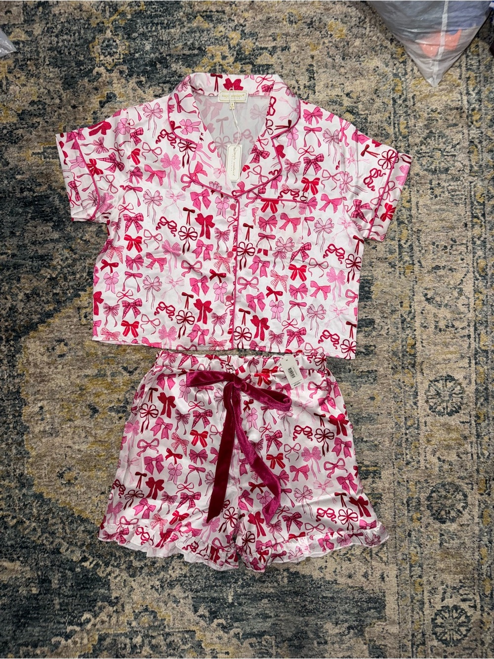 Simply southern Pink Bow-Print Short Pajama Set
